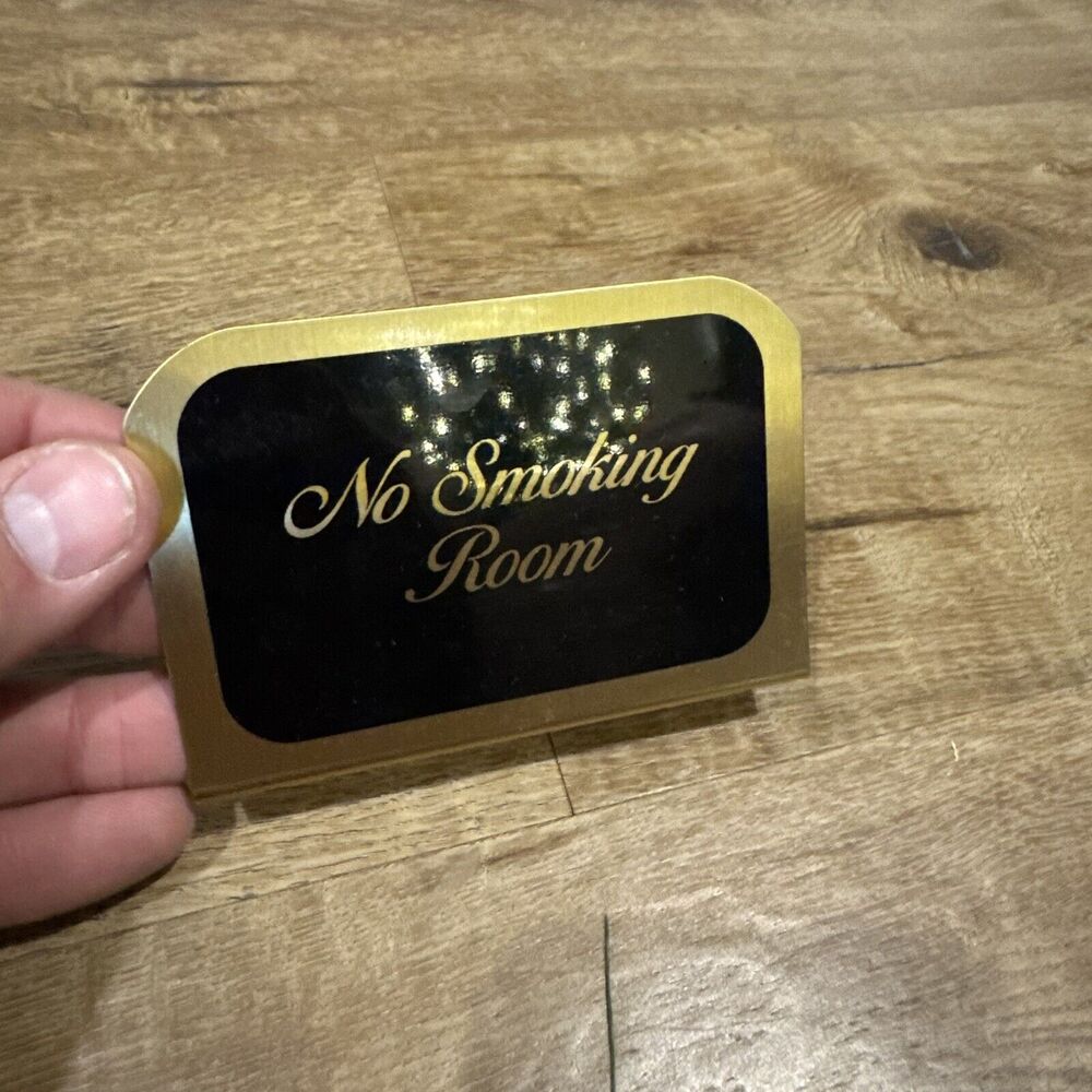 Gold Black Metal Brass? no smoking room desk sign vintage antique hotel motel